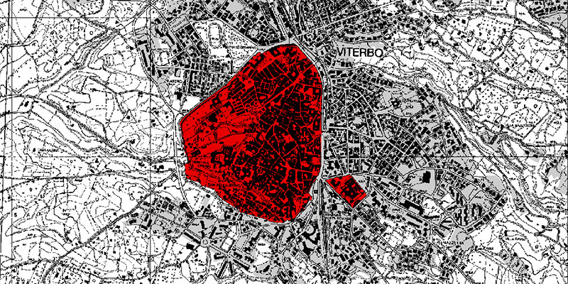 PTPR Lazio - Tavola B - Estratto del Comune di Viterbo - Centro storico con colore rosso